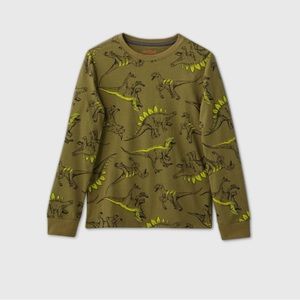Cat & Jack Olive Green Dinosaur Crewneck sweatshirt Boys Large 12/14